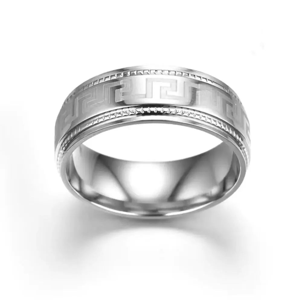 Greek Key Stainless Steel Ring Minimalist
